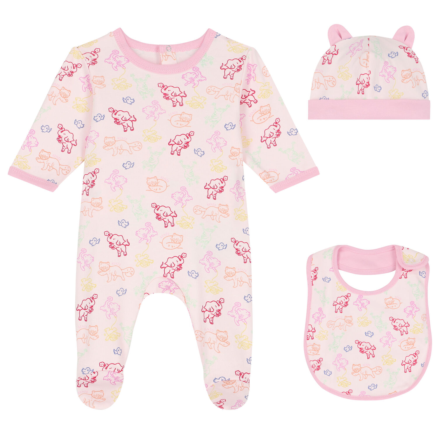 Baby Girls Pink Logo & Animals Babygrows Gift Set, 1, hi-res